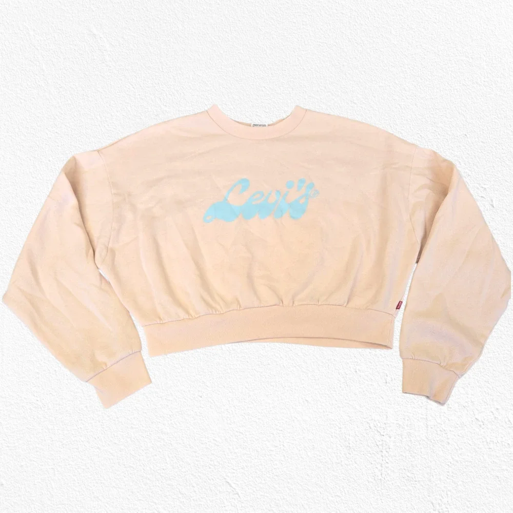 Levi's Peach Pink Graphic Logo Cropped Crewneck Pullover Sweatshirt Size Small